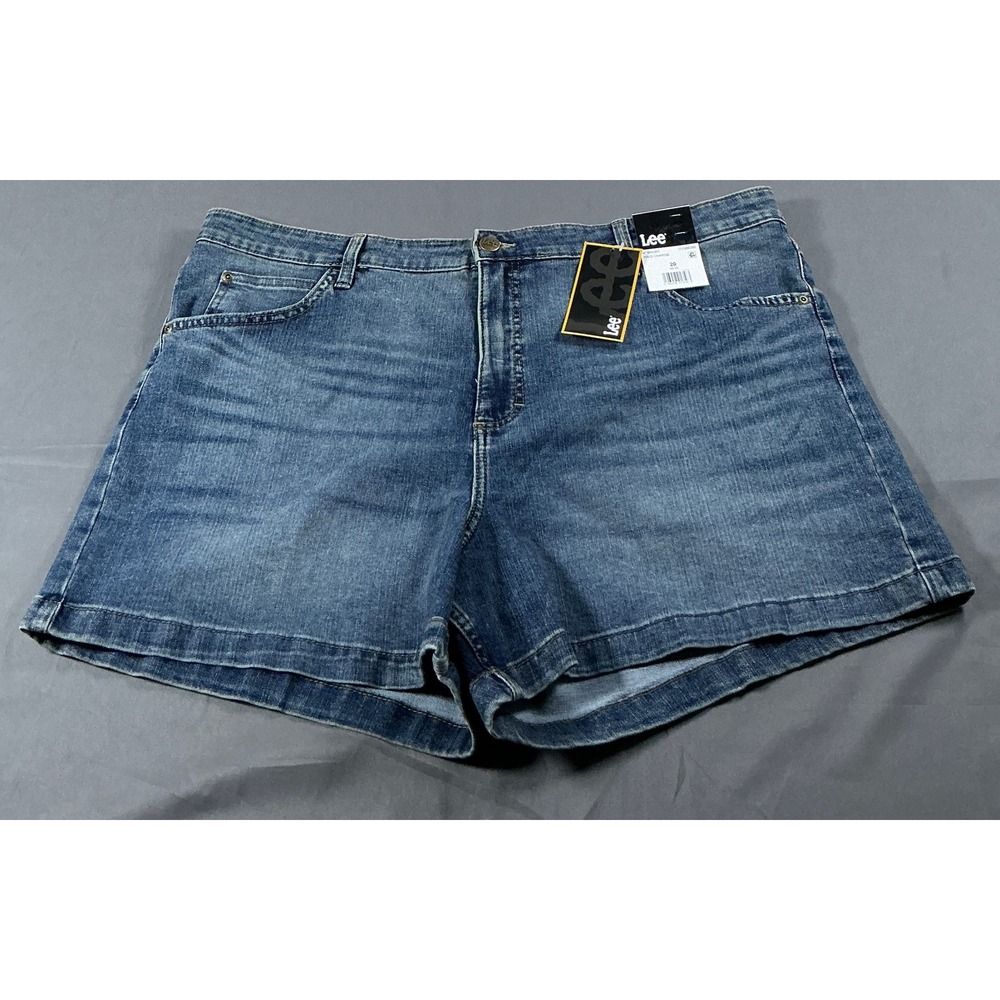 Lee Wild Charge Denim Shorts Womens 20 Blue Medium Wash Stretch 4in Inseam NEW